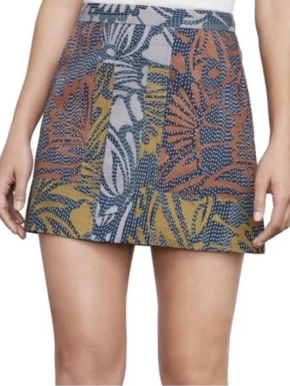 BCBGMaxAzria RAYA Mini Skirt in Navy, Rust & Mustard size small